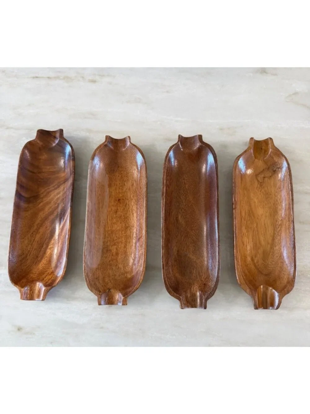 Set Of 4 Hand-Carved Wooden MCM Corn on the cob Holders